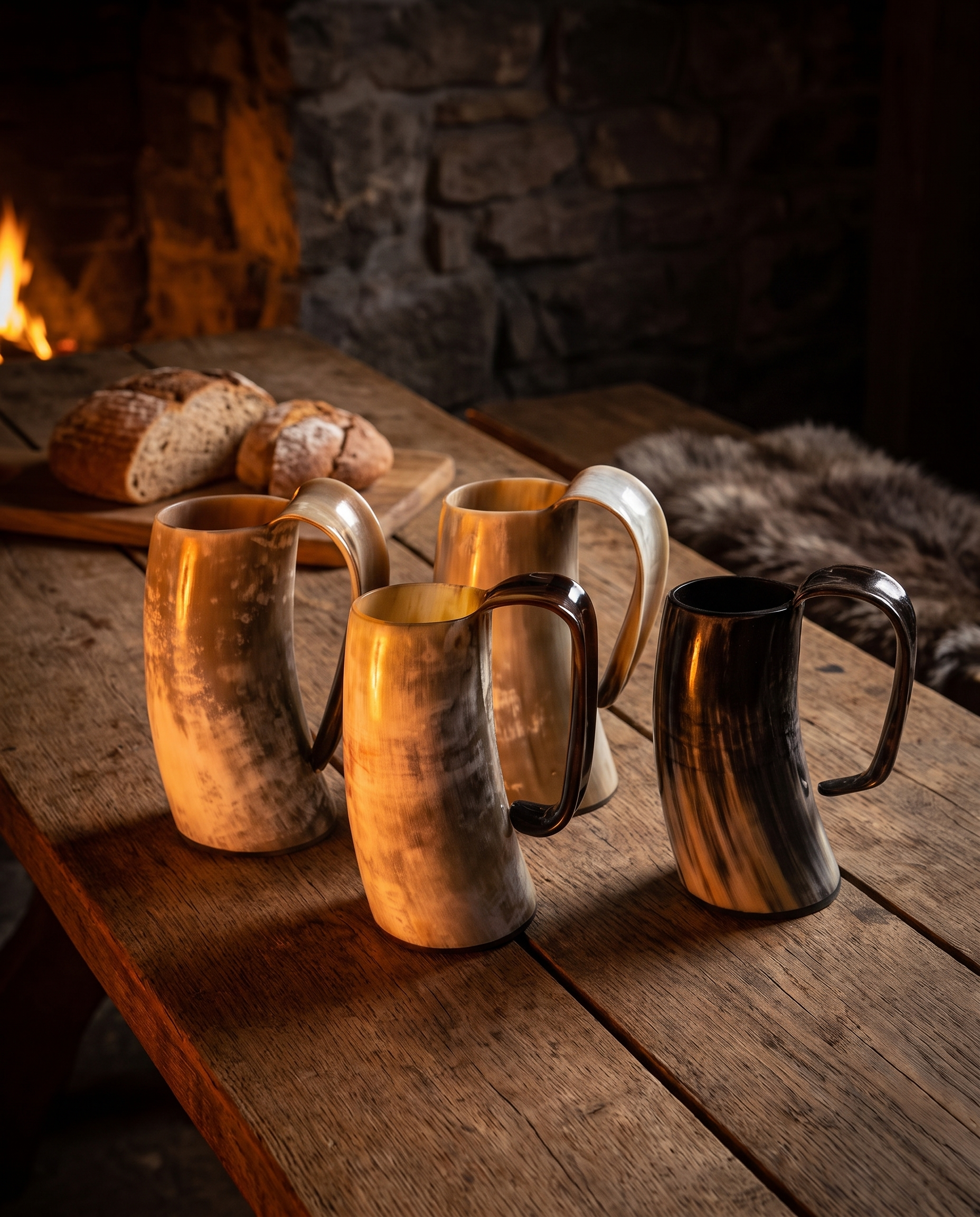 Ox horn tankard on a tavern table