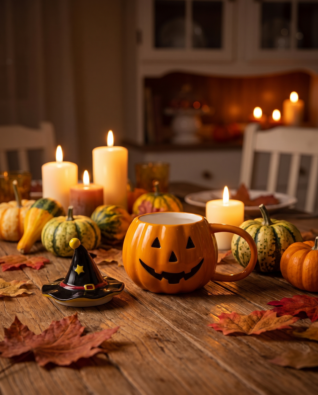 Pumpkin mug on a harvest table