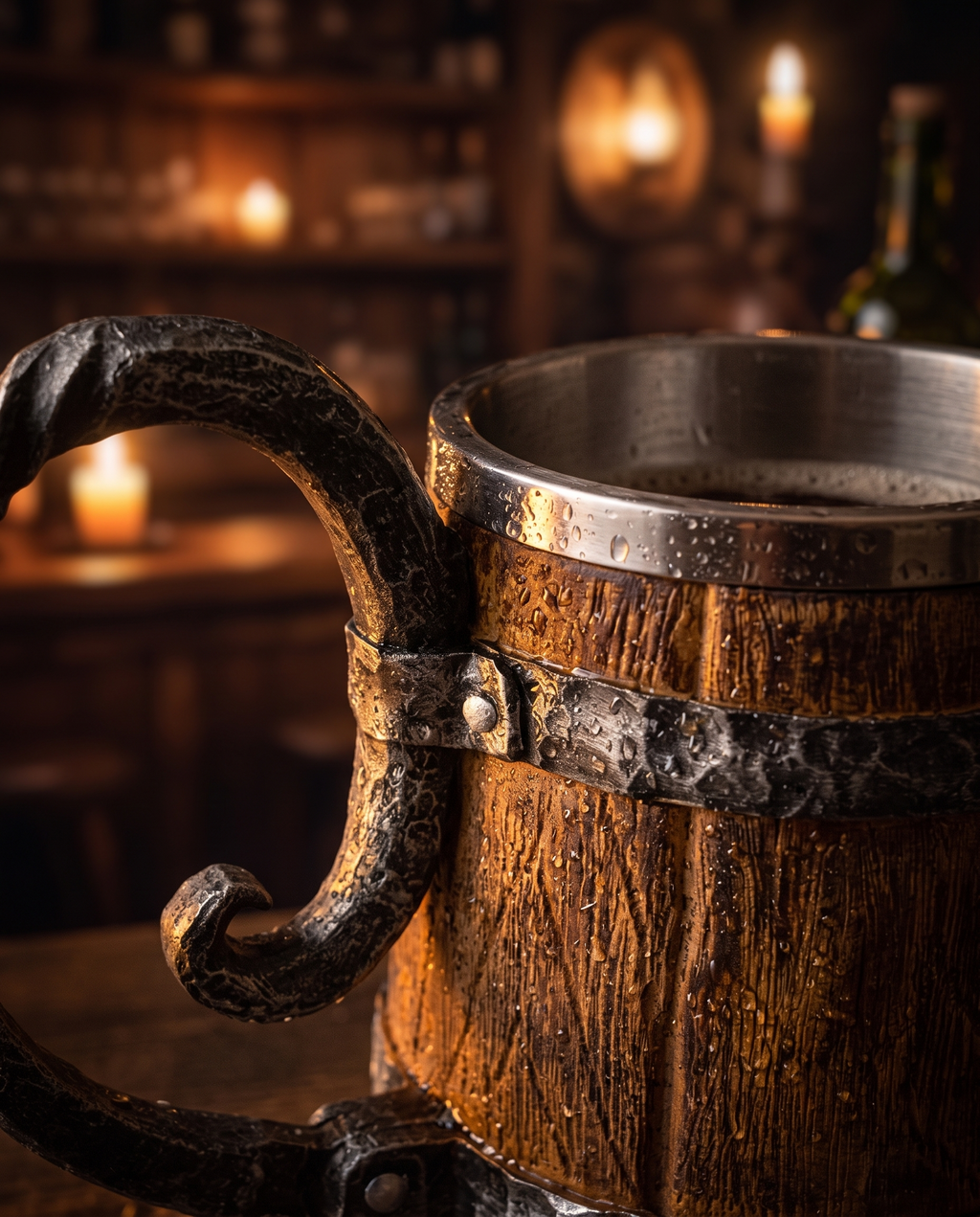 Wooden barrel tankard stave detail