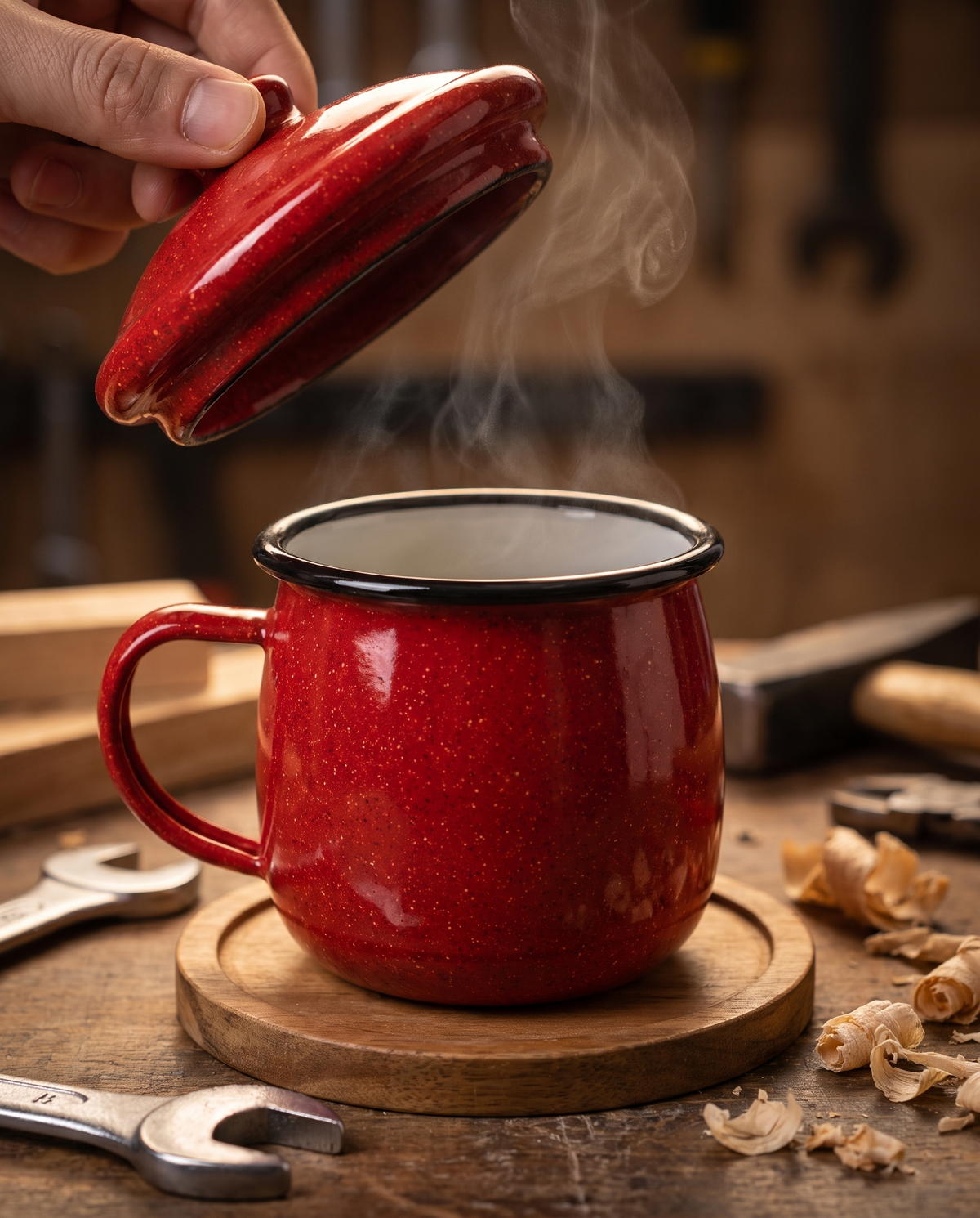 Enamel camp cup speckle detail