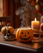 Pumpkin mug with steam rising