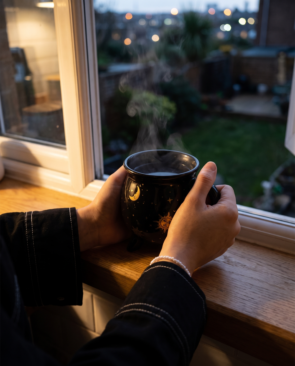 Cauldron mug held in both hands