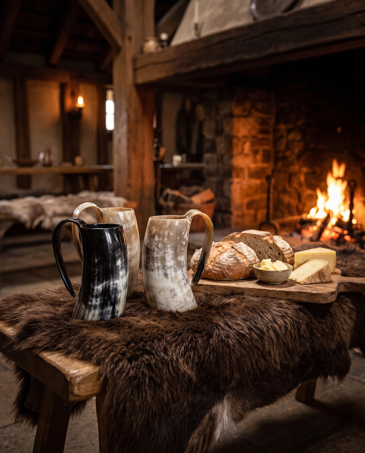 Three ox horn tankards together