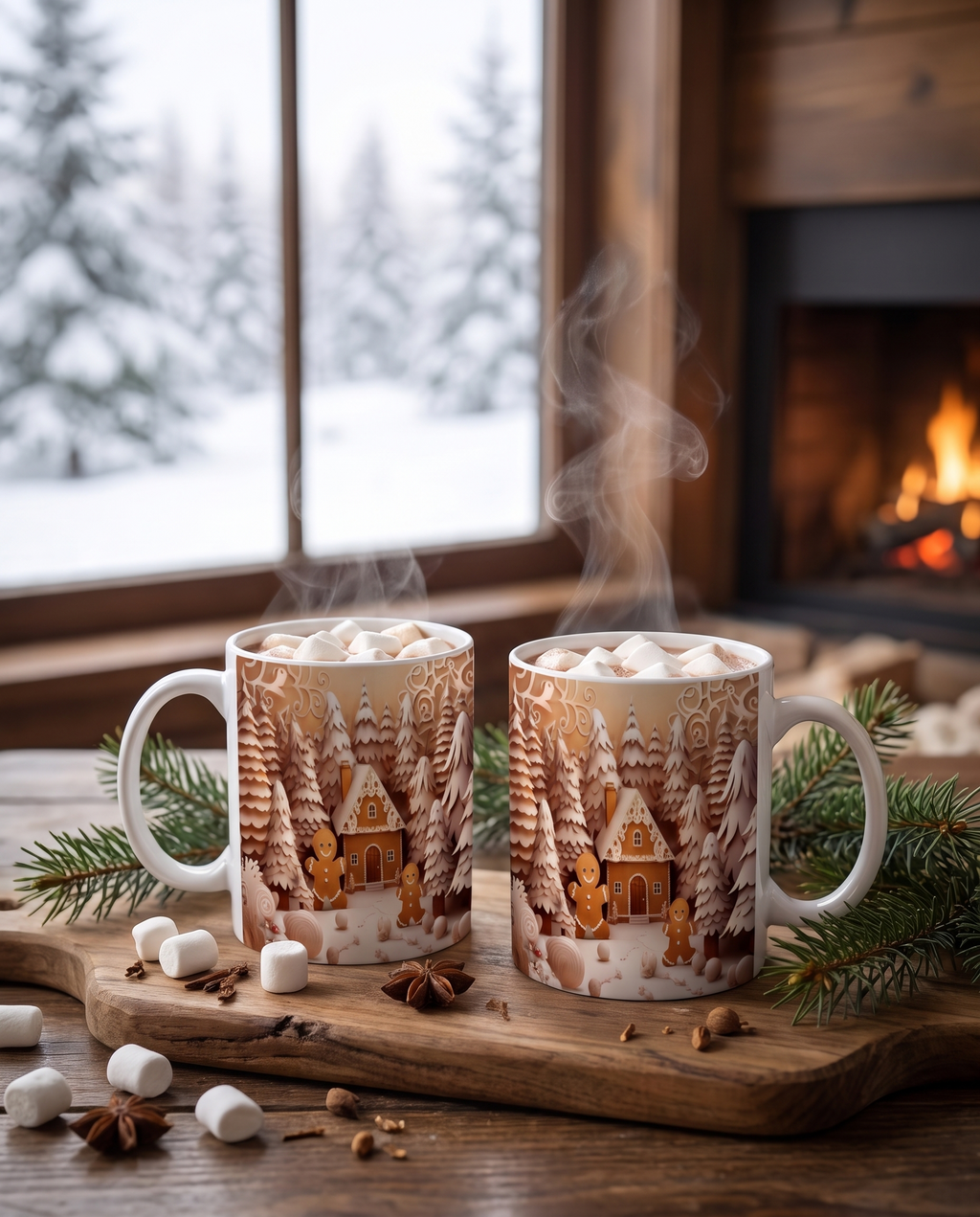 Two mugs on a cocoa board