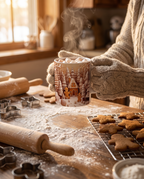 Mug lifted off a baking counter